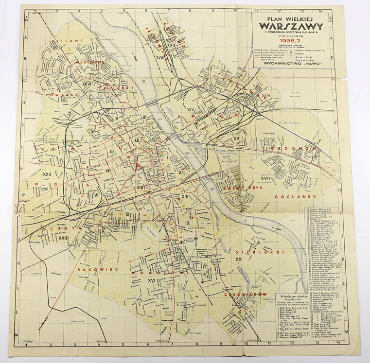 Plan Wielkiej Warszawy Stara mapa 1936 rok PIĘKNA 7715692725