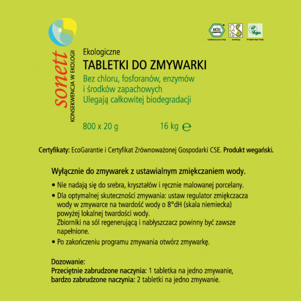 

Sonett Tabletki do zmywarki 800 szt. 16 kg