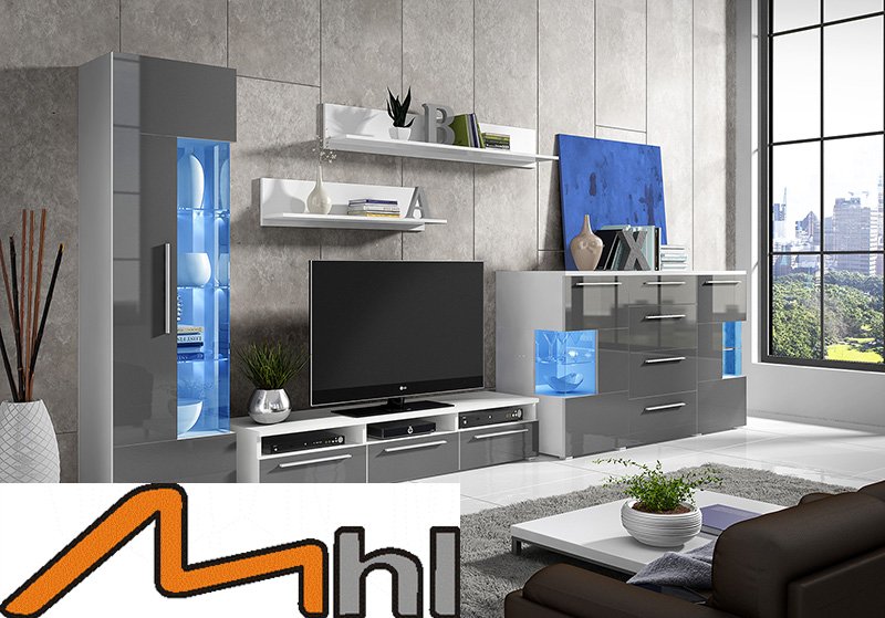 MEBLOŚCIANKA OREGO 2 WYSOKI POŁYSK Z LED! 3 kolory Marka MHL Meble