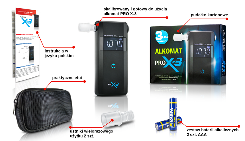 ALKOMAT elektrochemiczny AlcoFind PRO-X-3 + 24mce Model pro-x-3