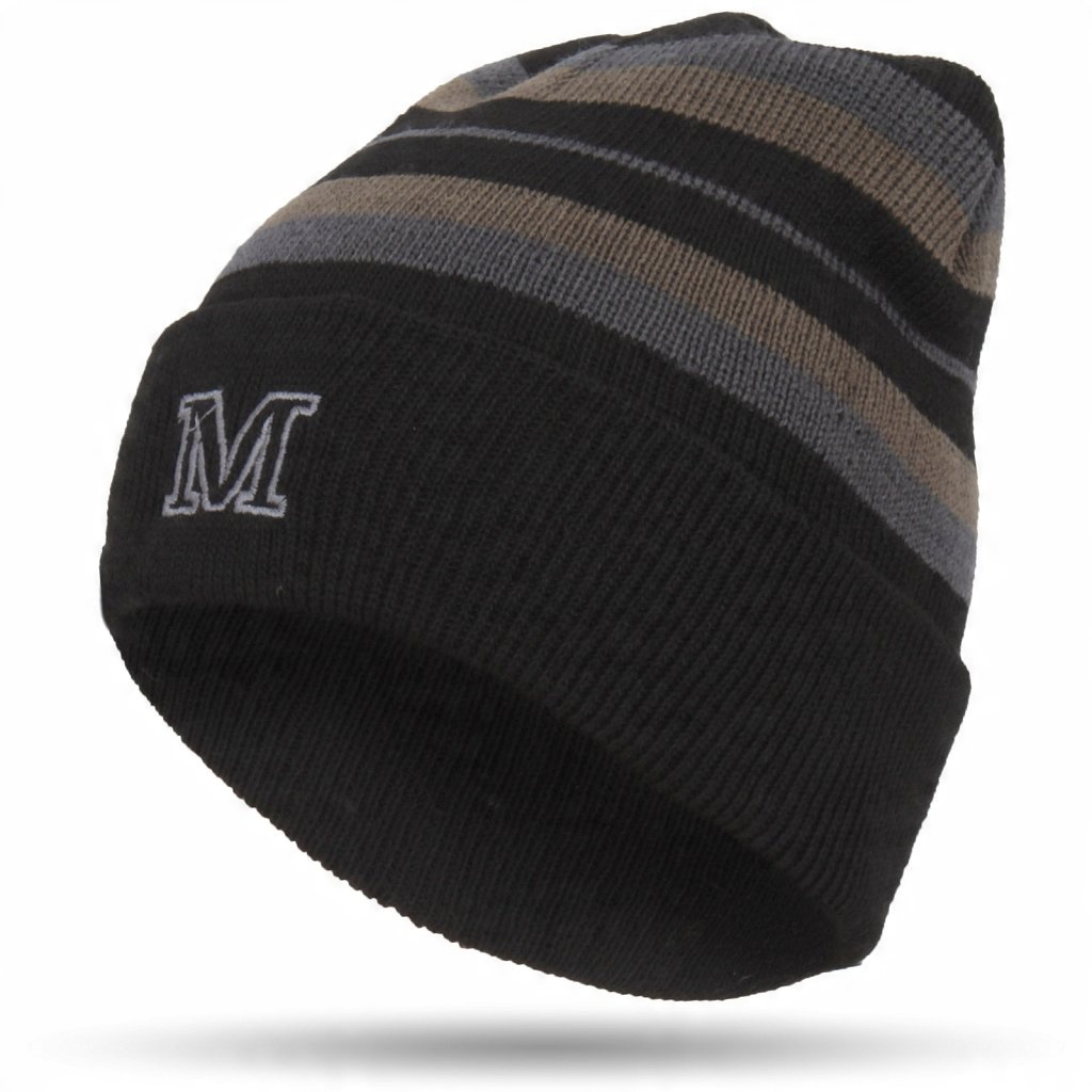 

W305C Beanie Zimowa Czapka Męska W Paski Beżowa