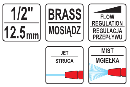 ZRASZACZ OGRODOWY PISTOLETOWY 2 FUNKCJE Z MOSIĄDZU Marka Yato