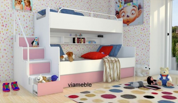 ŁÓŻKO PIĘTROWE 3 OSOBOWE DLA DZIECI Z MATERACAMI SZUFLADAMI I BARIERKAMI Typ łóżko piętrowe