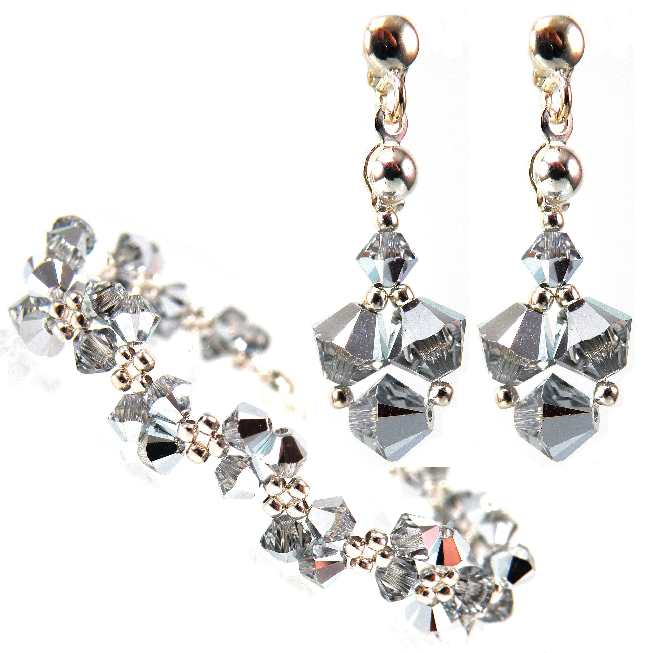 

Komplet z kryształów Swarovski srebrny wieczorowy