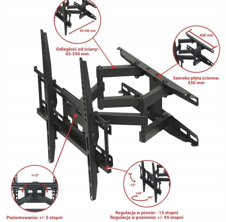 REGULOWANY UCHWYT TELEWIZORA WIESZAK 23-60' HIT! Model RAMART AR-51