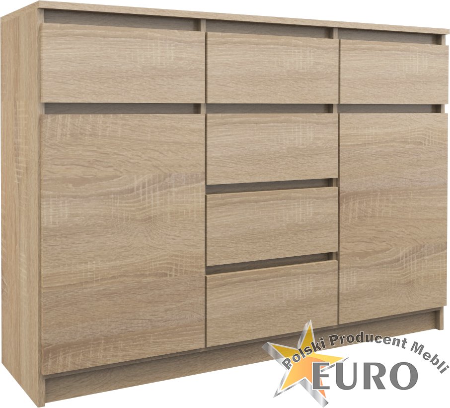 KOMODA 140CM x 100 x 38 SONOMA 6 SZUFLAD 2 SZAFKI Marka Euro-Meble