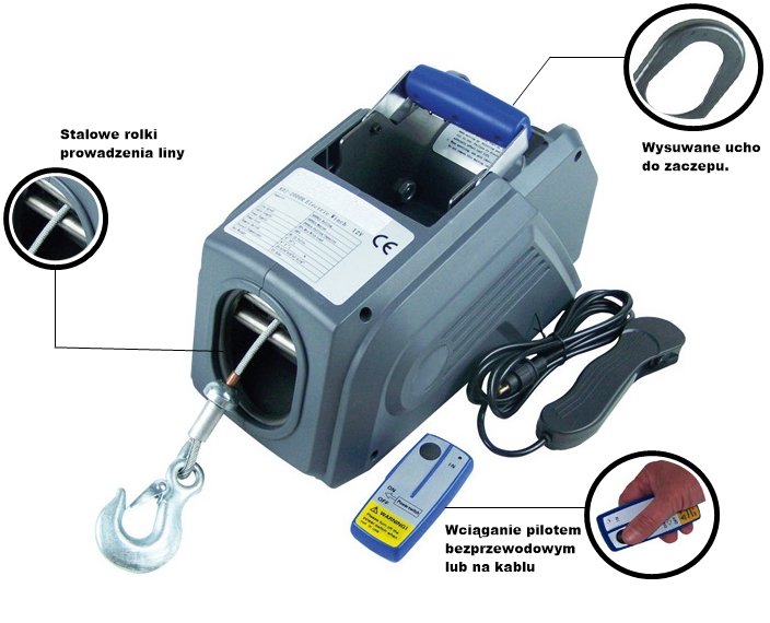 Przenośna wyciągarka elektryczna na hak 2,7T