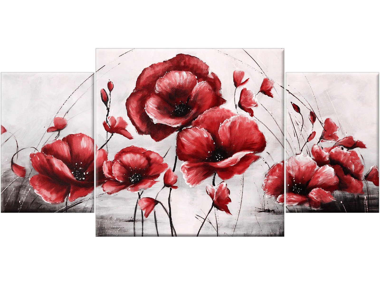 

Czerwone Maki Kwiaty 80x40 Obraz do salonu Tryptyk