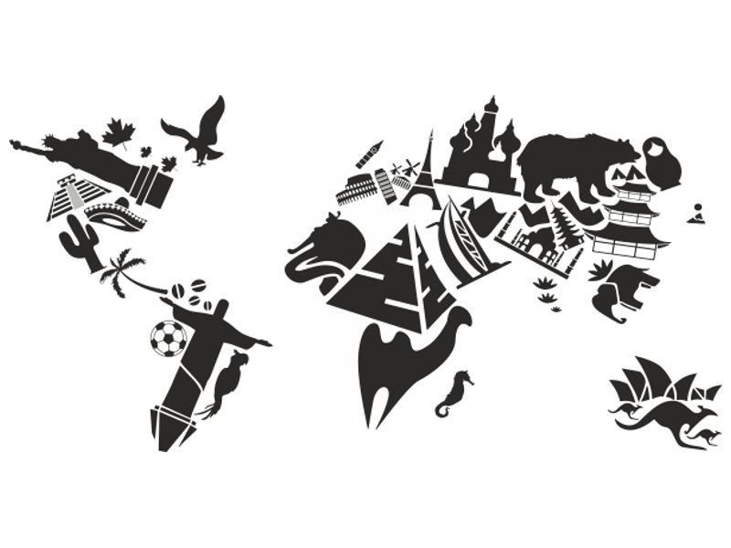 НАКЛЕЙКИ НА СТЕНУ настенные КАРТА мира XL 200 см