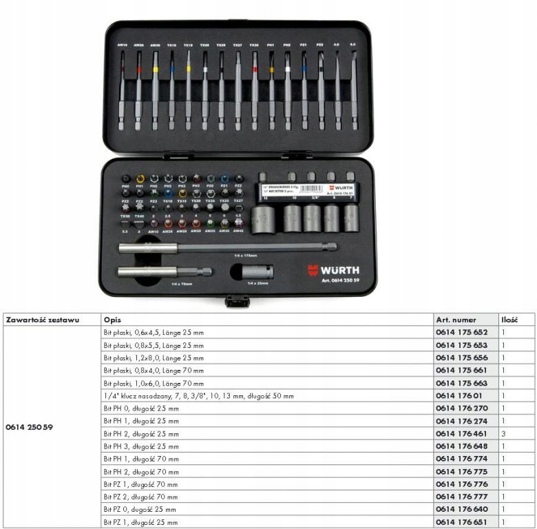 WURTH набор бит наконечника 59 шт.
