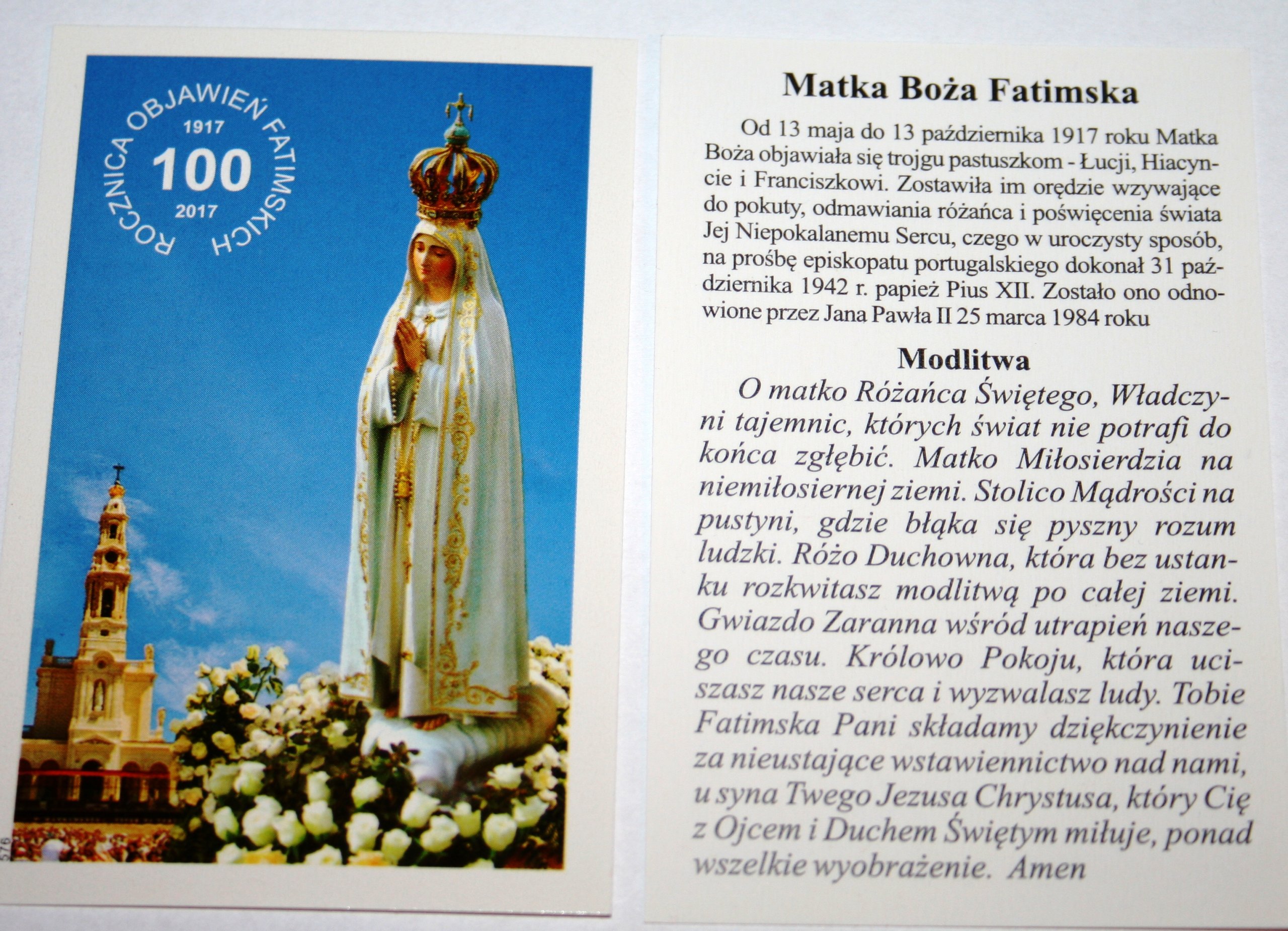 

Matka Boża obrazek na 100-lecie objawień w Fatimie