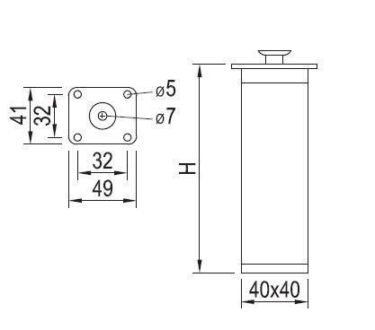 Nóżka meblowa aluminium kwadrat h-60 inox Wysokość produktu 6 cm