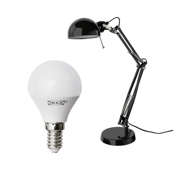 

Ikea Forsa Lampa biurkowa czarna Żarówka