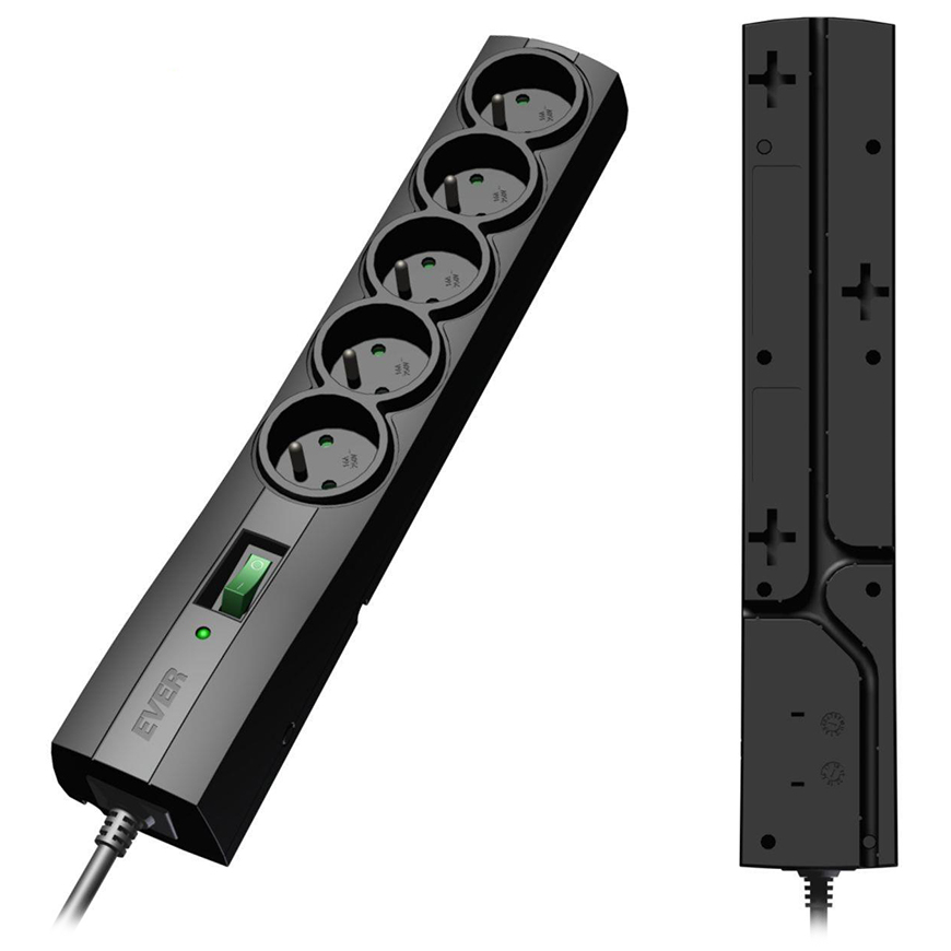 

5 Gniazd 3m Listwa zasilająca Ever Classic black