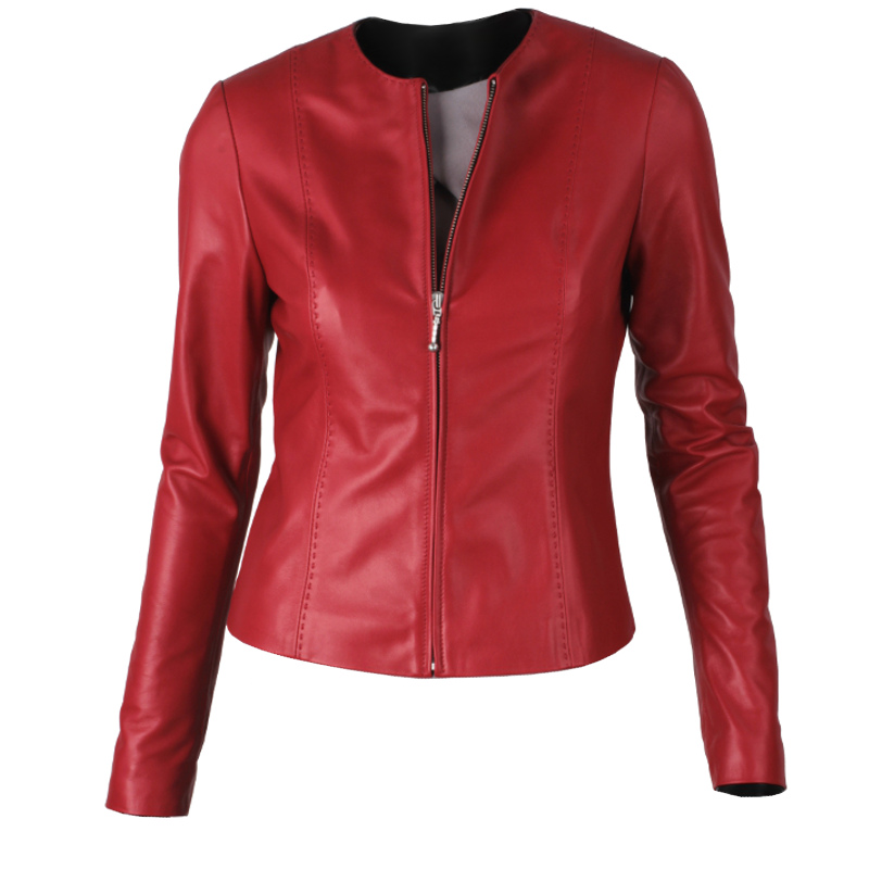 Červená dámska kožená bunda Chanelka prírodná koža DORJAN CHA464 L