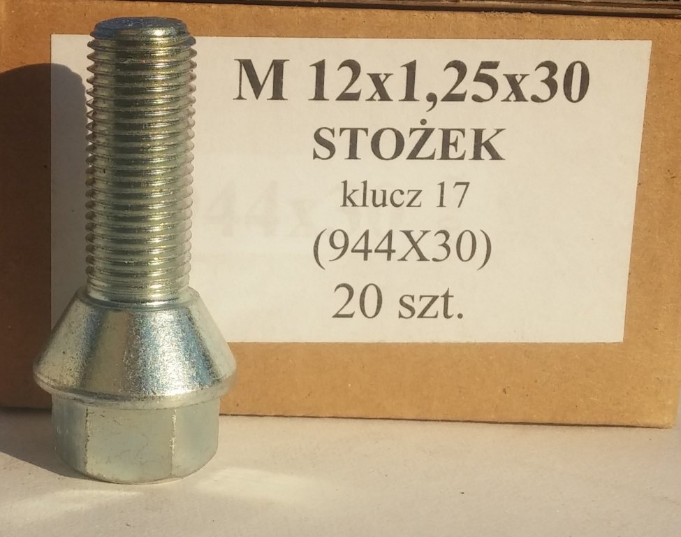 

Śruba 12x1,25x30 stożek klucz 17 Fiat Peugeot