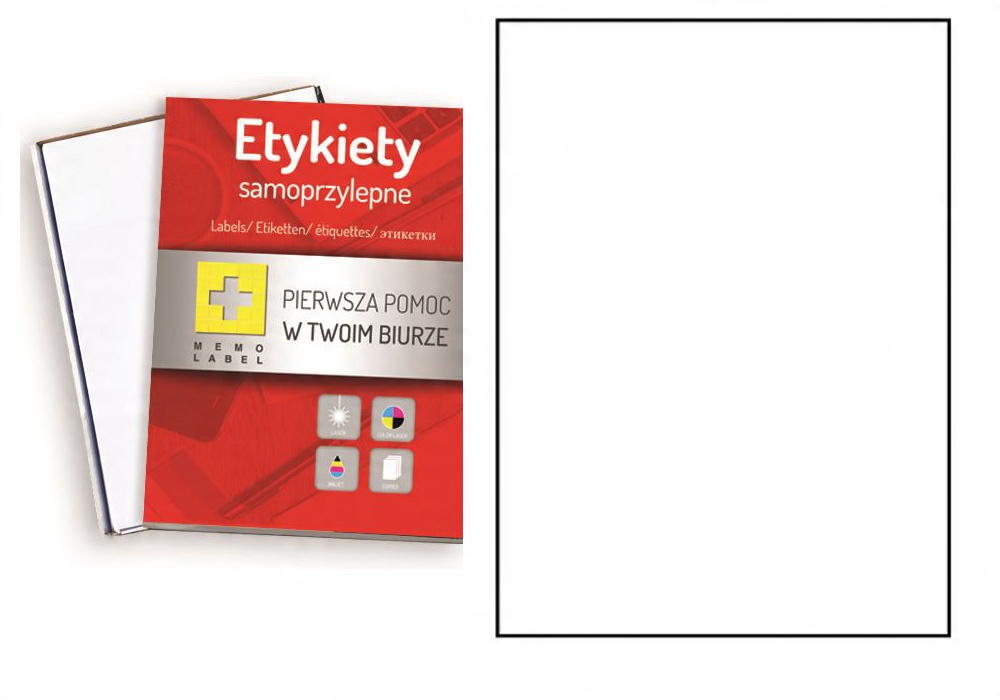Etykiety samoprzylepne A4 100 arkuszy 210x297mm Waga (z opakowaniem) 0.98 kg