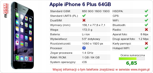 IPHONE 6 PLUS 64GB SILVER EAN 888462041225
