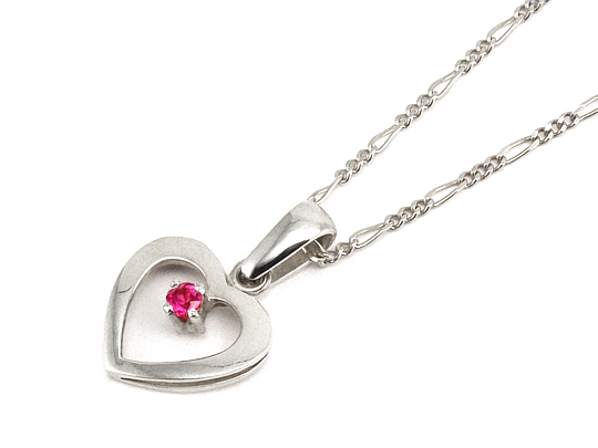 SREBRNY wisiorek, łańcuszek, naszyjnik SERCE z kam Kolekcja Jubiler Czerwień