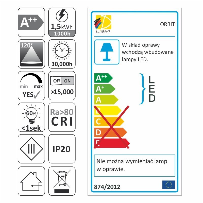 OPRAWA LED orbit czarna 1.5W 12VDC ciepła Moc 1.5 W