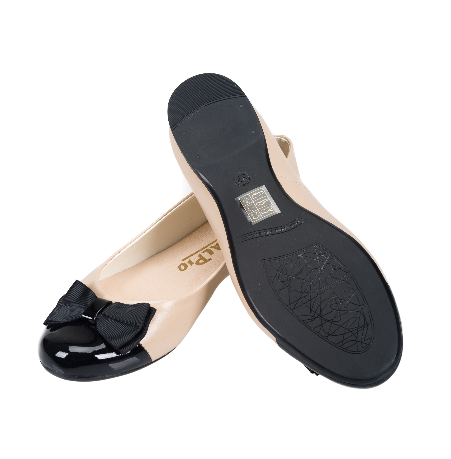 BALERINY-BALERINKI Z KOKARDKĄ, BEŻ, SKÓRA, R.39 Wzór dominujący bez wzoru