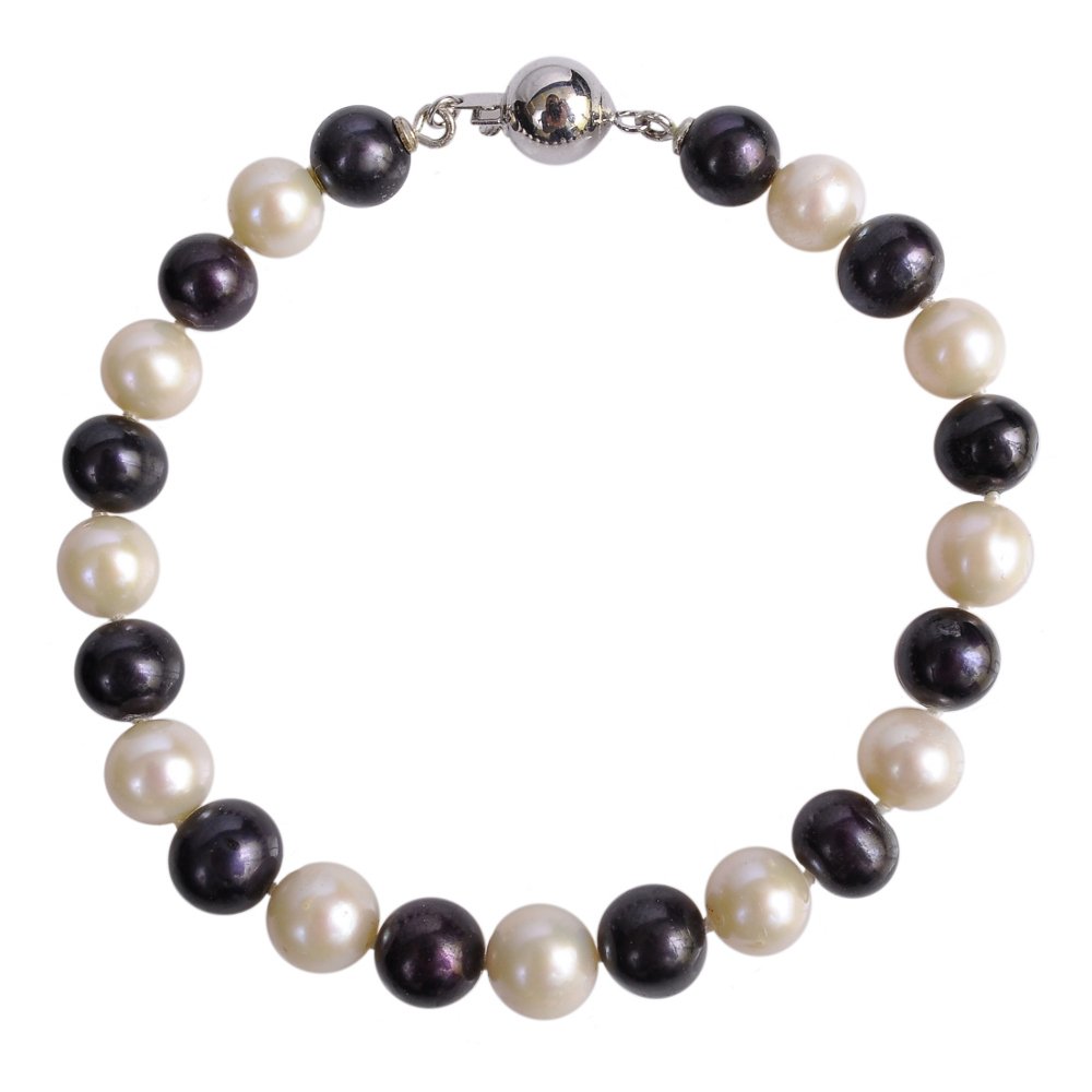 Stříbrný Náramek Z Pravých Perel, Barva Zebra