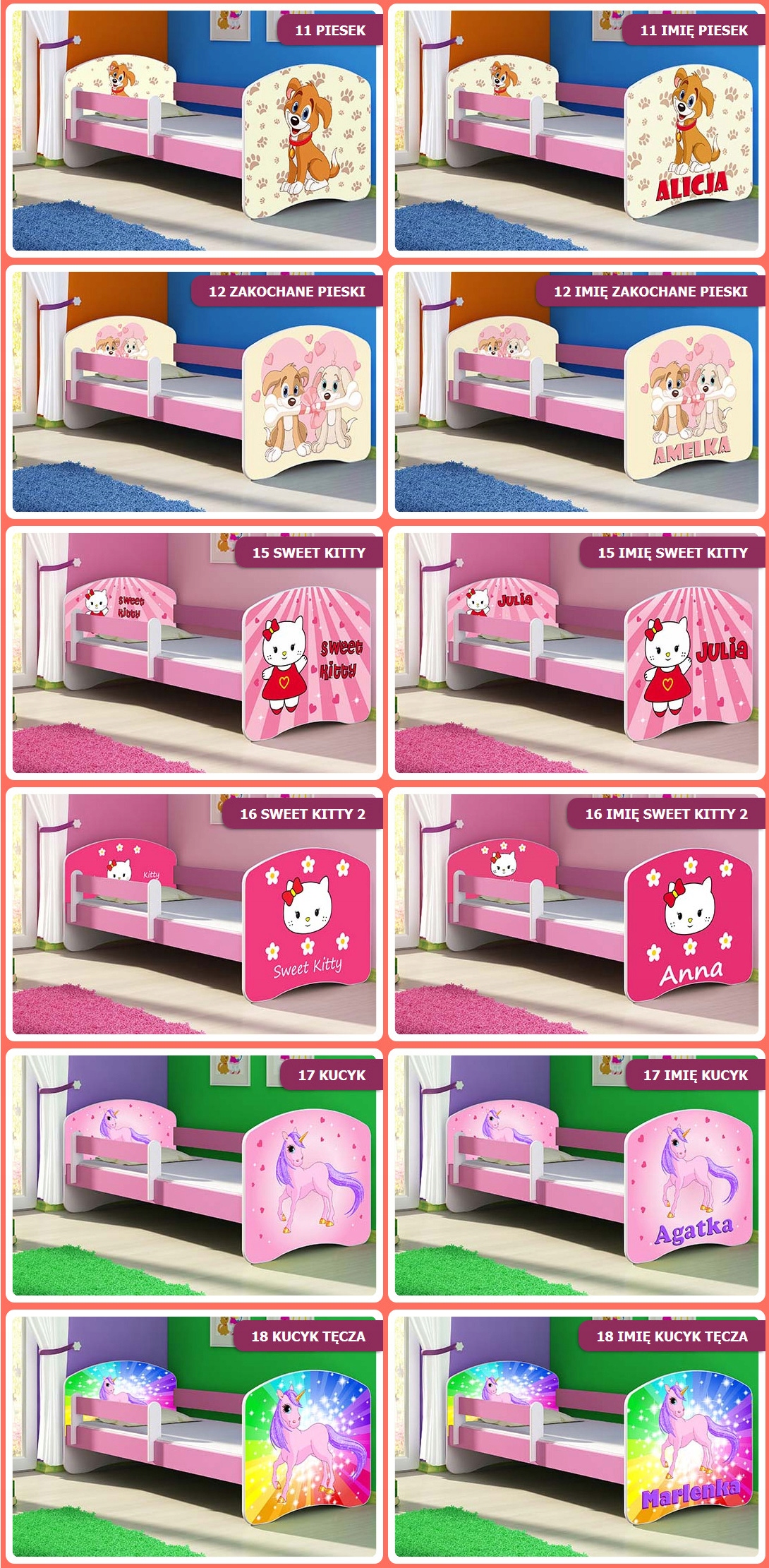 Łóżko dziecięce 140X70 + materac RÓŻOWE ACMA Szerokość 75 cm