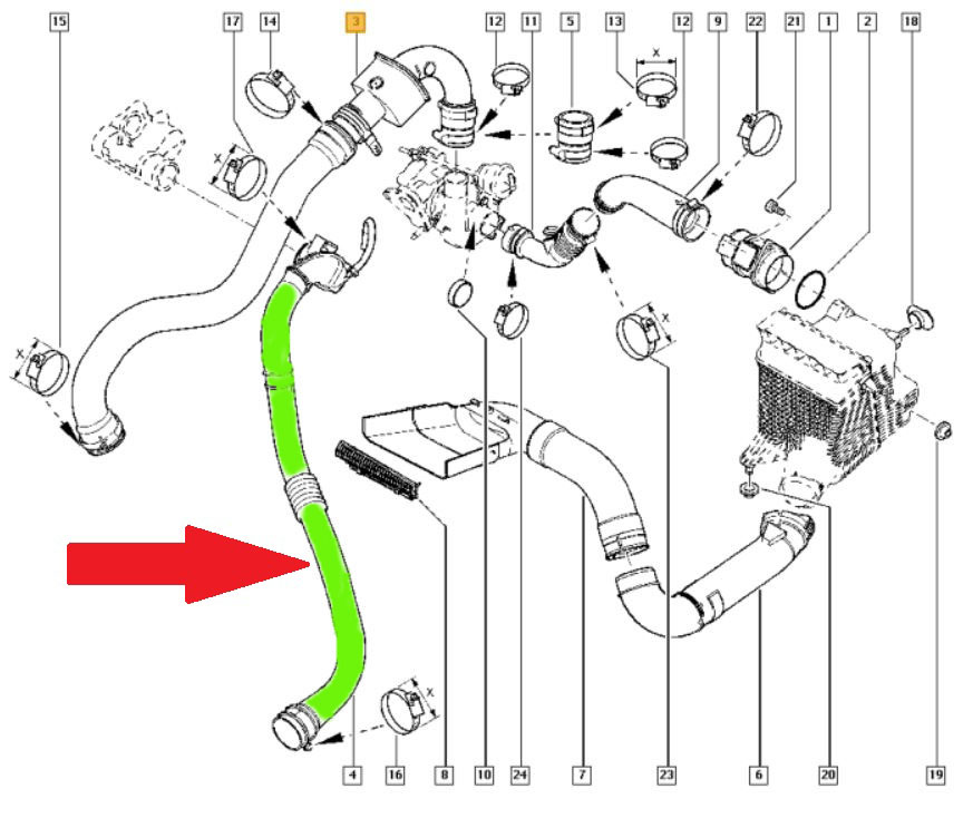 ТРУБКА Патрубок ІНТЕРКУЛЕРА RENAULT SCENIC II 1 . 5 DCI Номер каталоге запчасти 2506700014760 foto 3