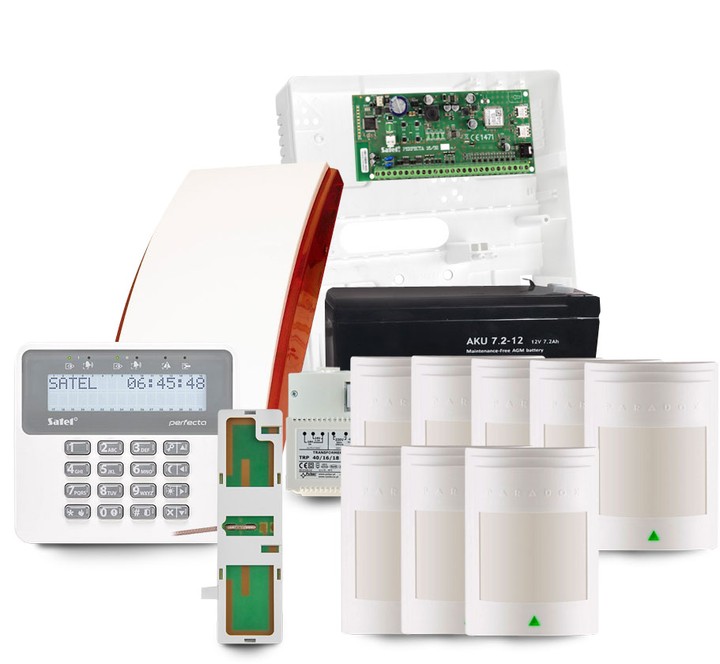SYSTEM ALARMOWY SATEL PERFECTA LTE 8 CZUJNIKÓW PIR MODUŁ GSM APLIKACJA Kod producenta Perfecta32LTE+PRF-LCD+8xPROplus+SL-550+7Ah