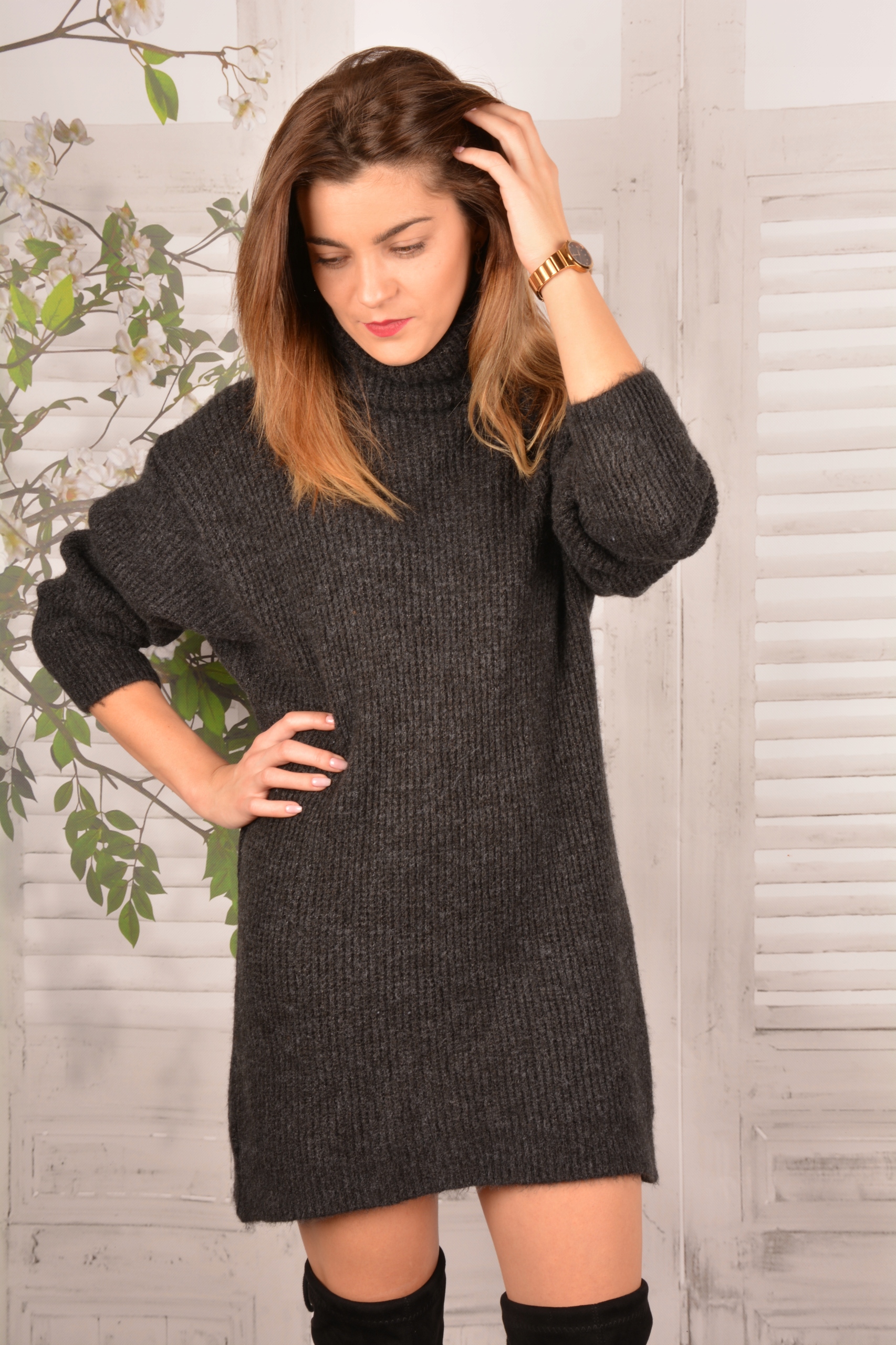 SWETER GOLF CIEMNY GRAFIT DŁUGI Oversize Rozm.Uni Cechy dodatkowe brak