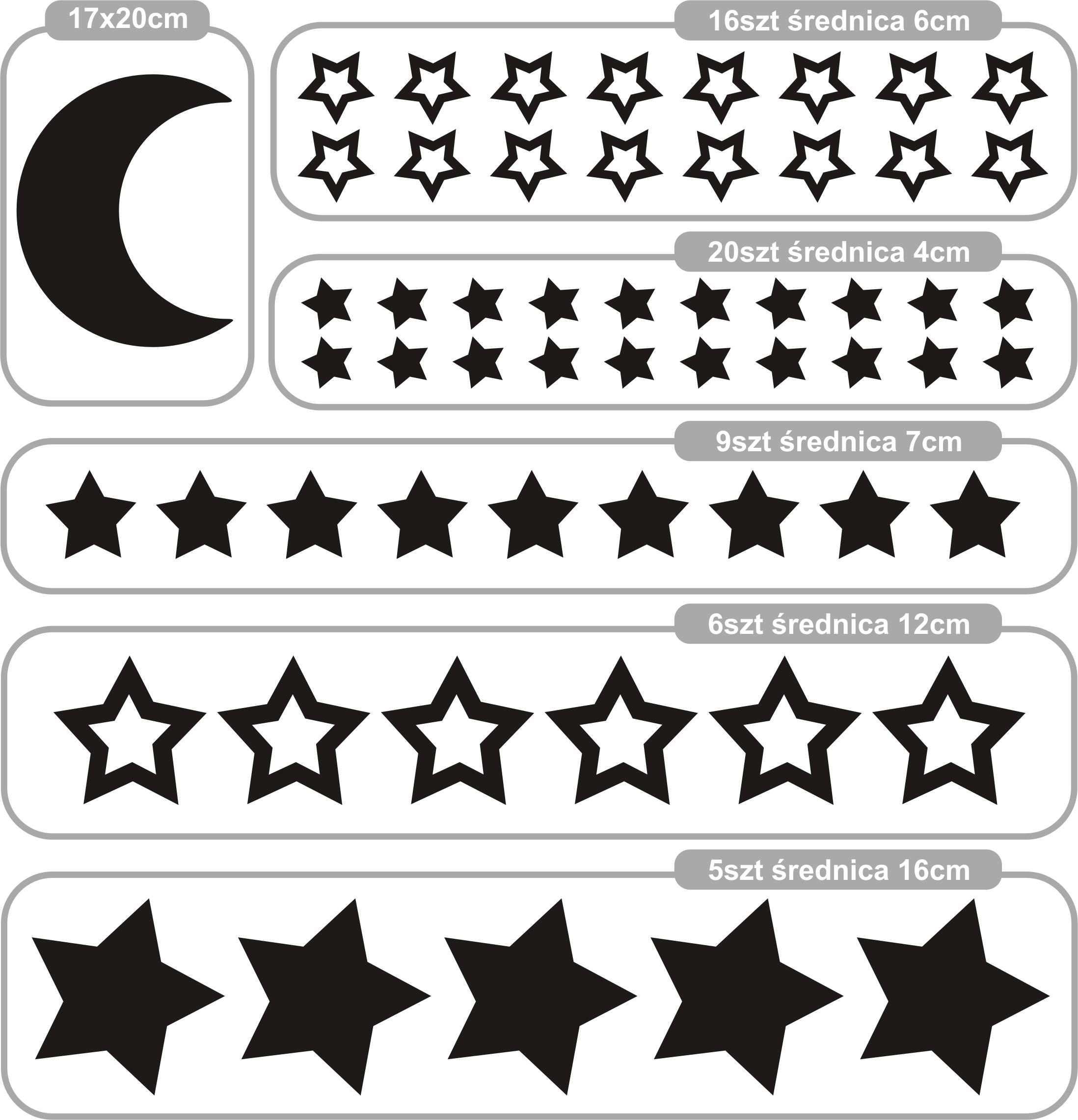 Naklejki ścienne z folii Gwiazdki Księżyc ZESTAW ! Bohater brak