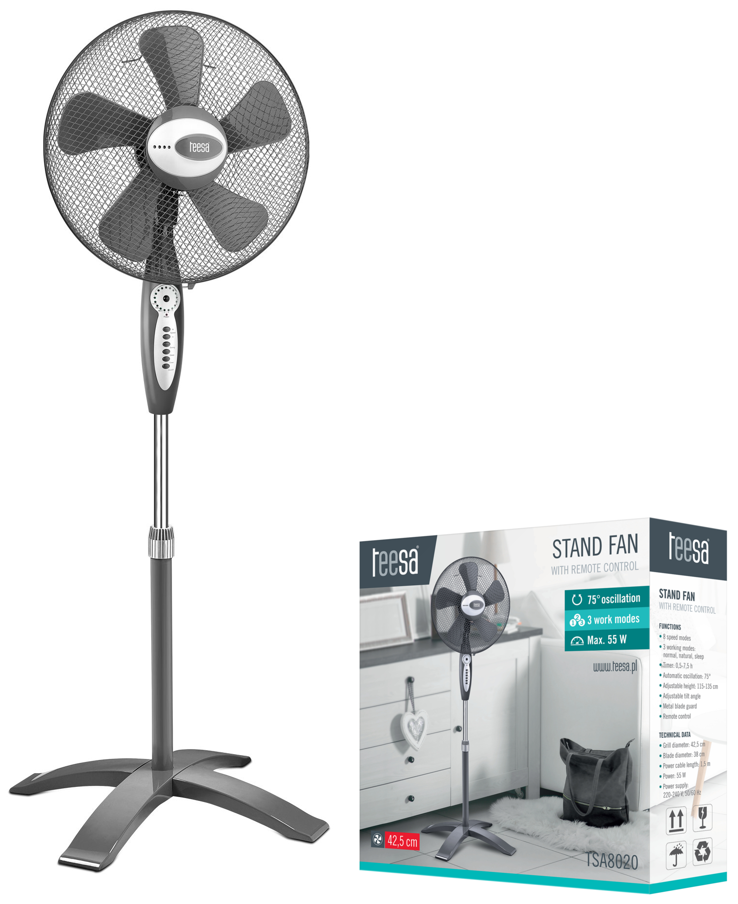 

Wentylator wiatrak sterowany pilotem Teesa TSA8020