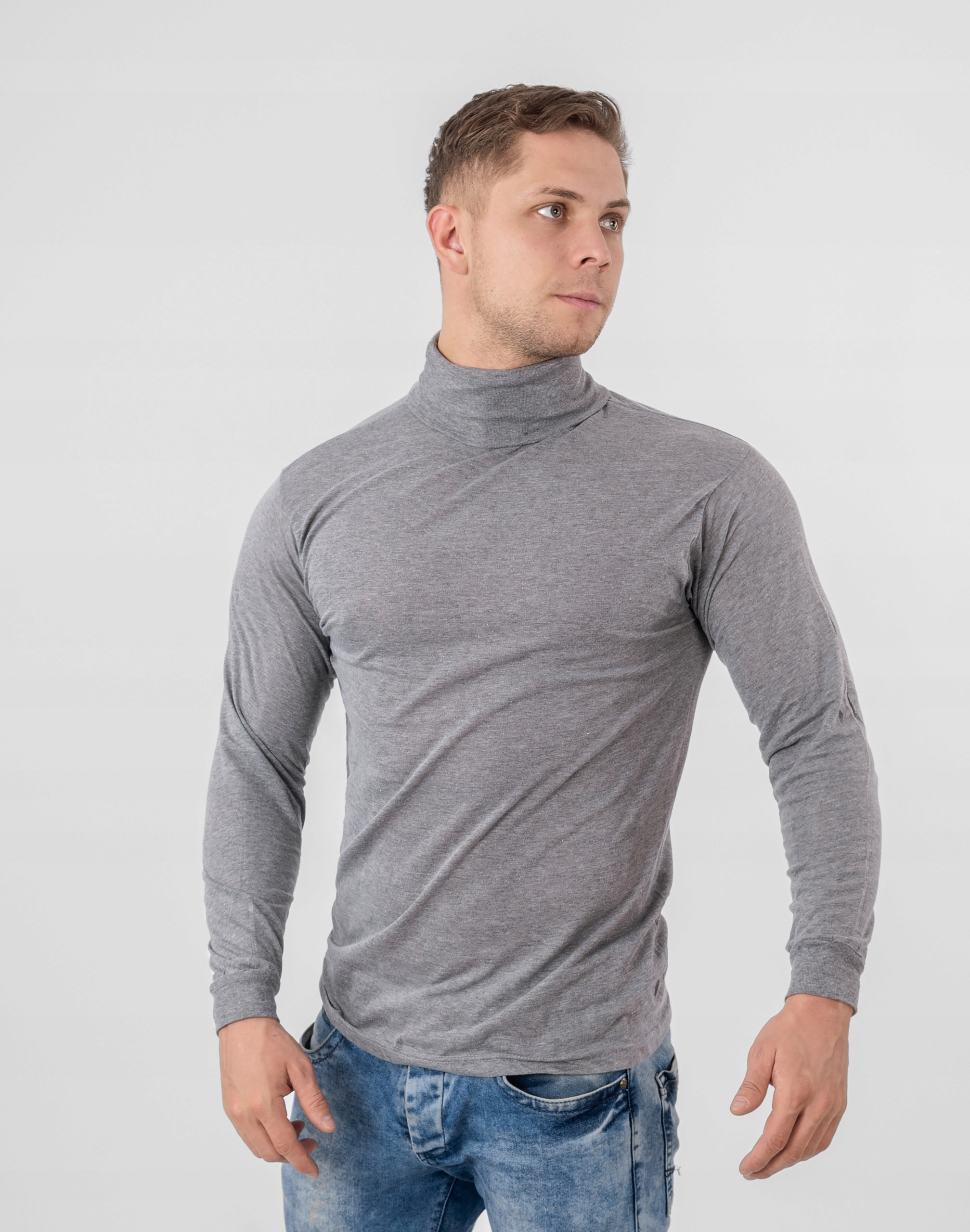 Элегантный тонкий водолазка мужской свитер GM01 XXL серый цвет серый, серебристый