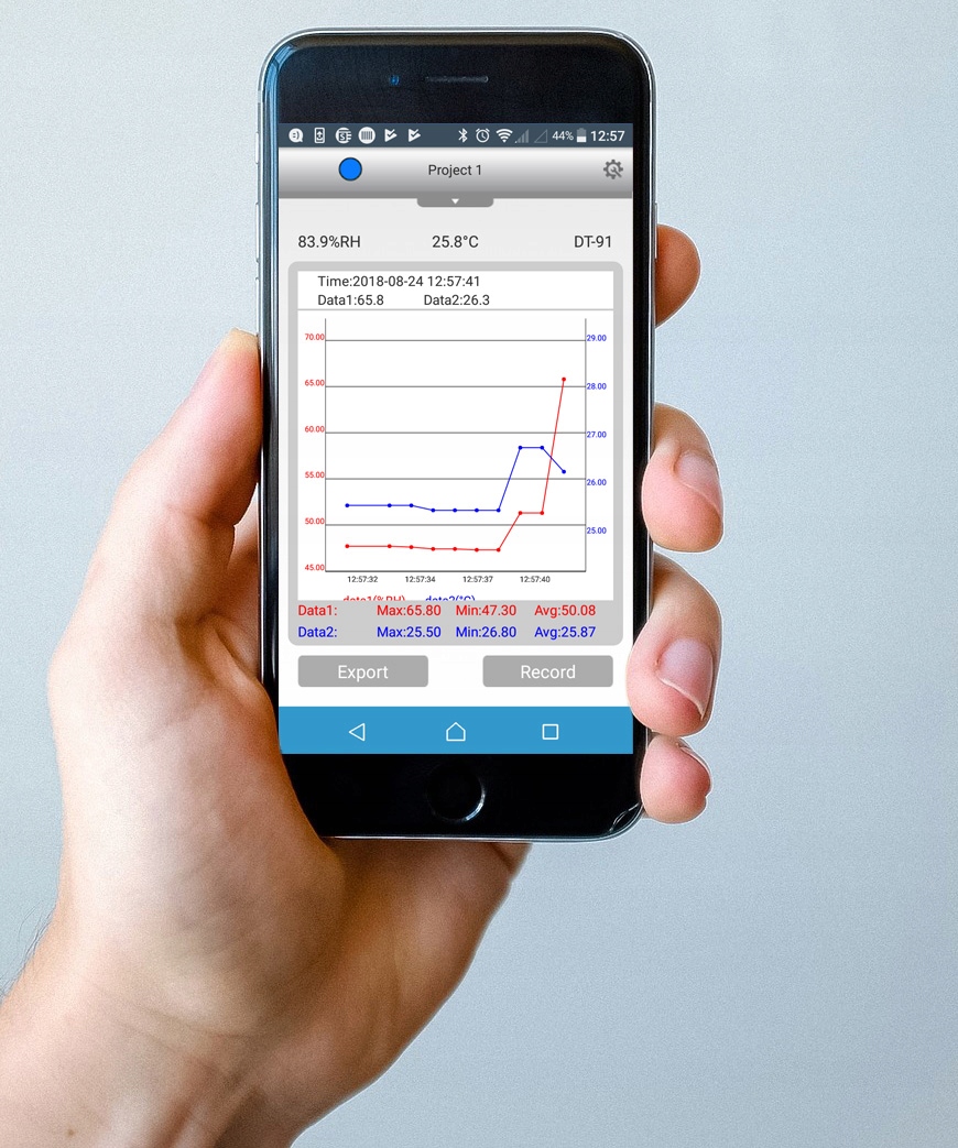 Rejestrator temperatury i wilgotności Bluetooth aplikacja Android Iphone Marka CEM