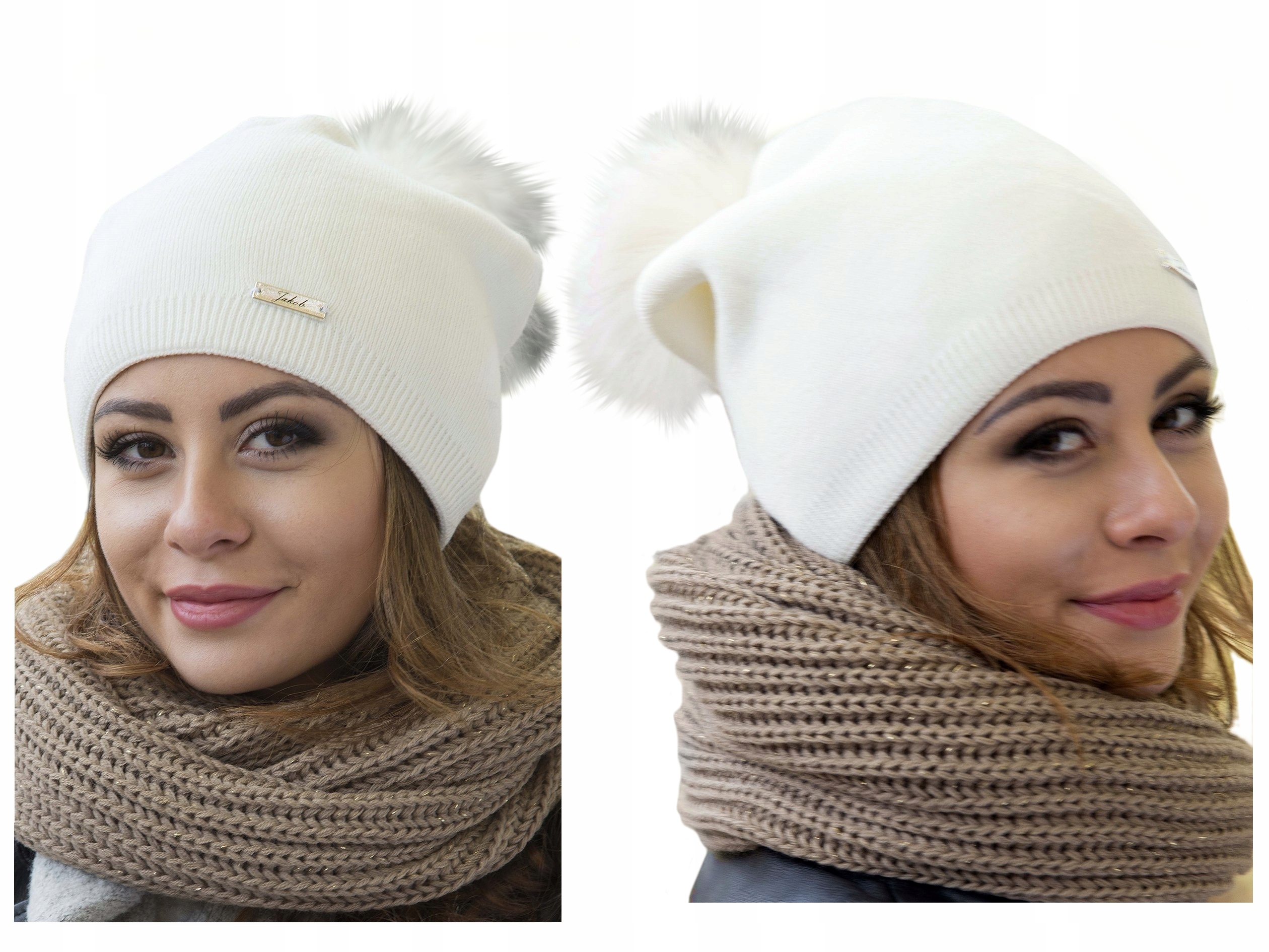 

Elegancka Polska Czapka krasnal z pomponem Krem C7