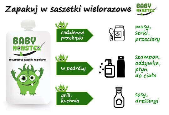 SASZETKI WIELORAZOWE BABY MONSTER POKARM 6 SZT C65 EAN (GTIN) 7325560595029