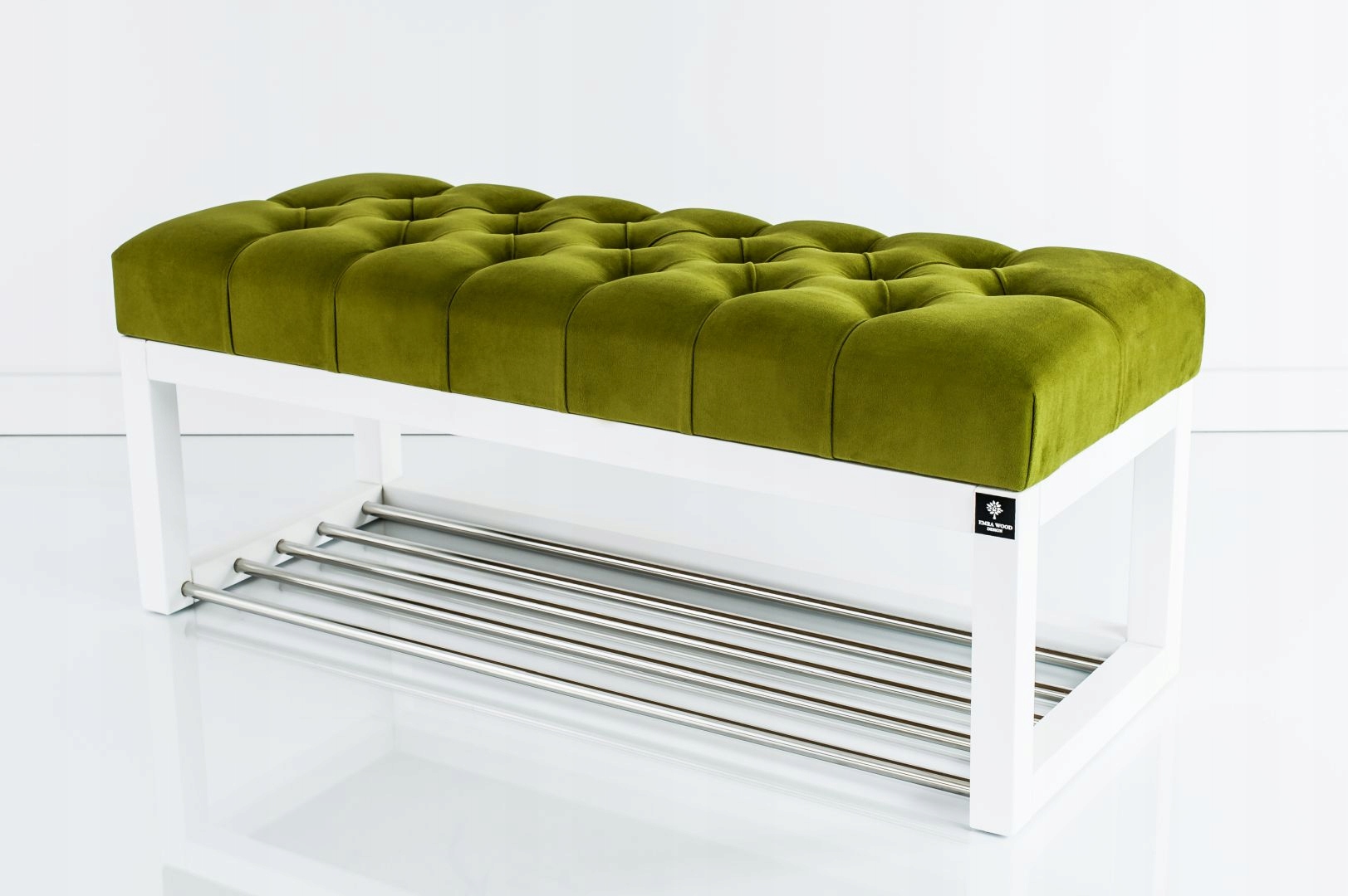 65 Producent Ławka Pikowana Pistacja EMRA WOOD Kolor obicia odcienie zieleni