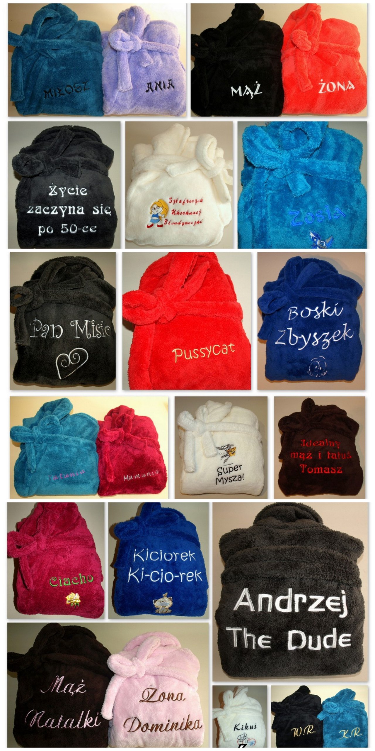 SZLAFROK Damski Męski + Twój HAFT prezent S M L XL Zapięcie wiązanie