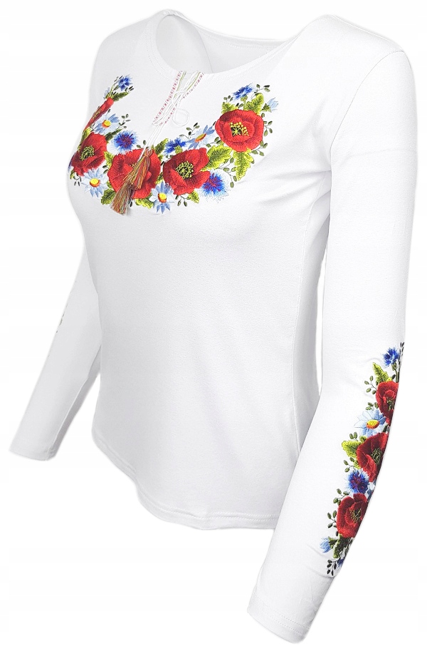 

Bluzka Damska Długi Rękaw Hafty Maki Kwiaty *XL*
