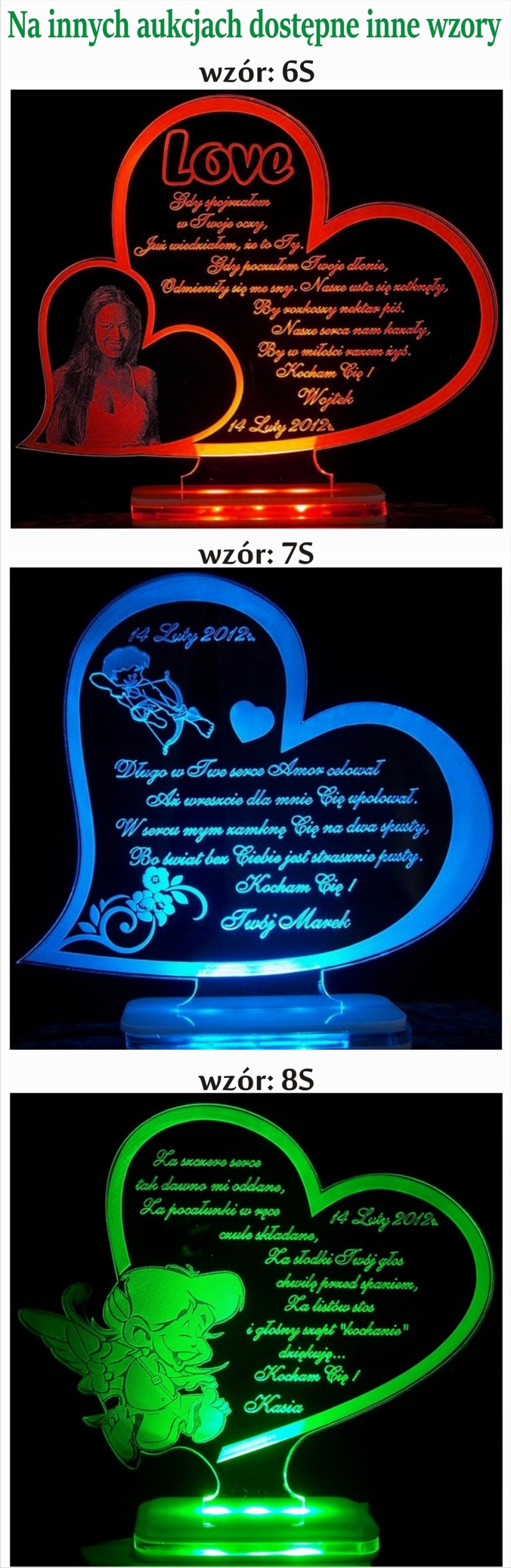 WALENTYNKI PODŚWIETLANA STATUETKA Z AMORKIEM LED Motyw Inny anioł miś róża serce