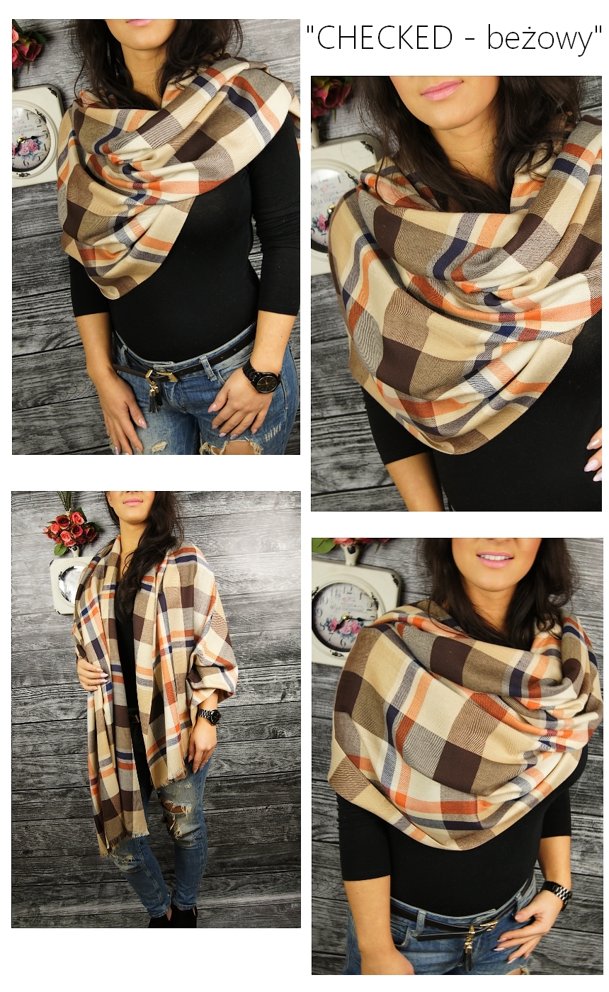 MODNY DUŻY SZAL KRATA CHUSTA Ponczo Checked KOLORY Marka Distribution4you