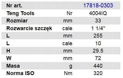 TENGTOOLS Klucz nastawny 33mm Producent code 17818 0303