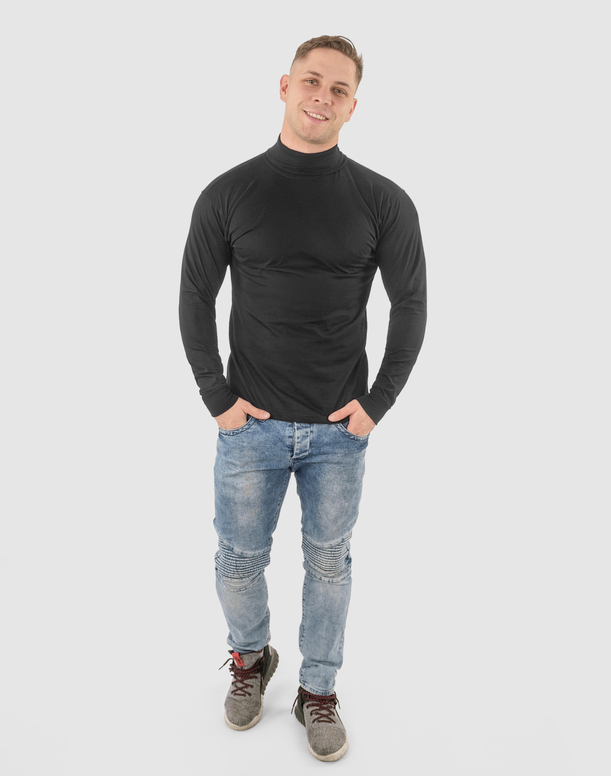 Elegancki Sweter Golf Męski Golfy WXM r XL czarny Dekolt golf