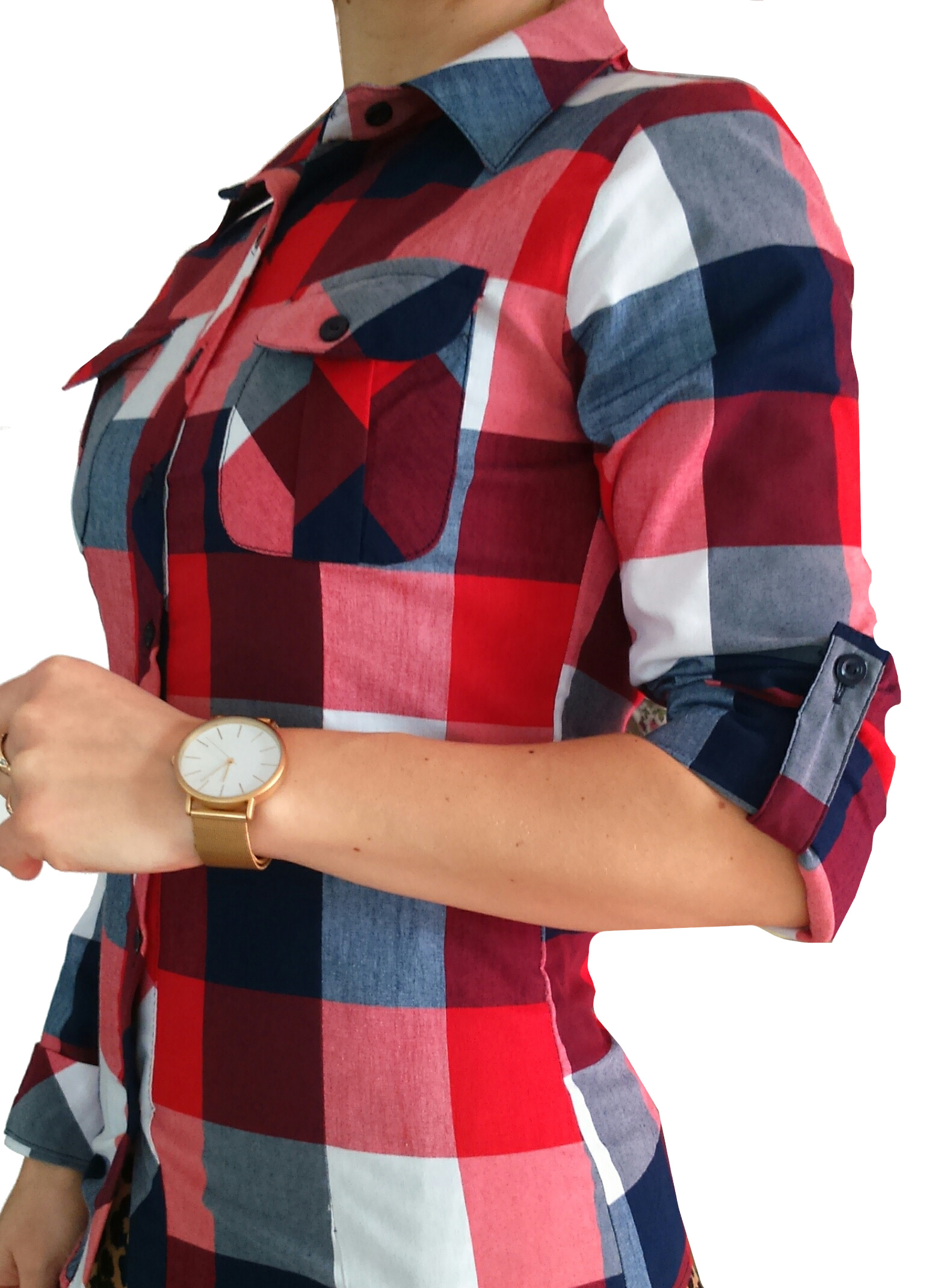 Koszula w dużą kratę czerwono-biała-granat HIT!!! Marka inna