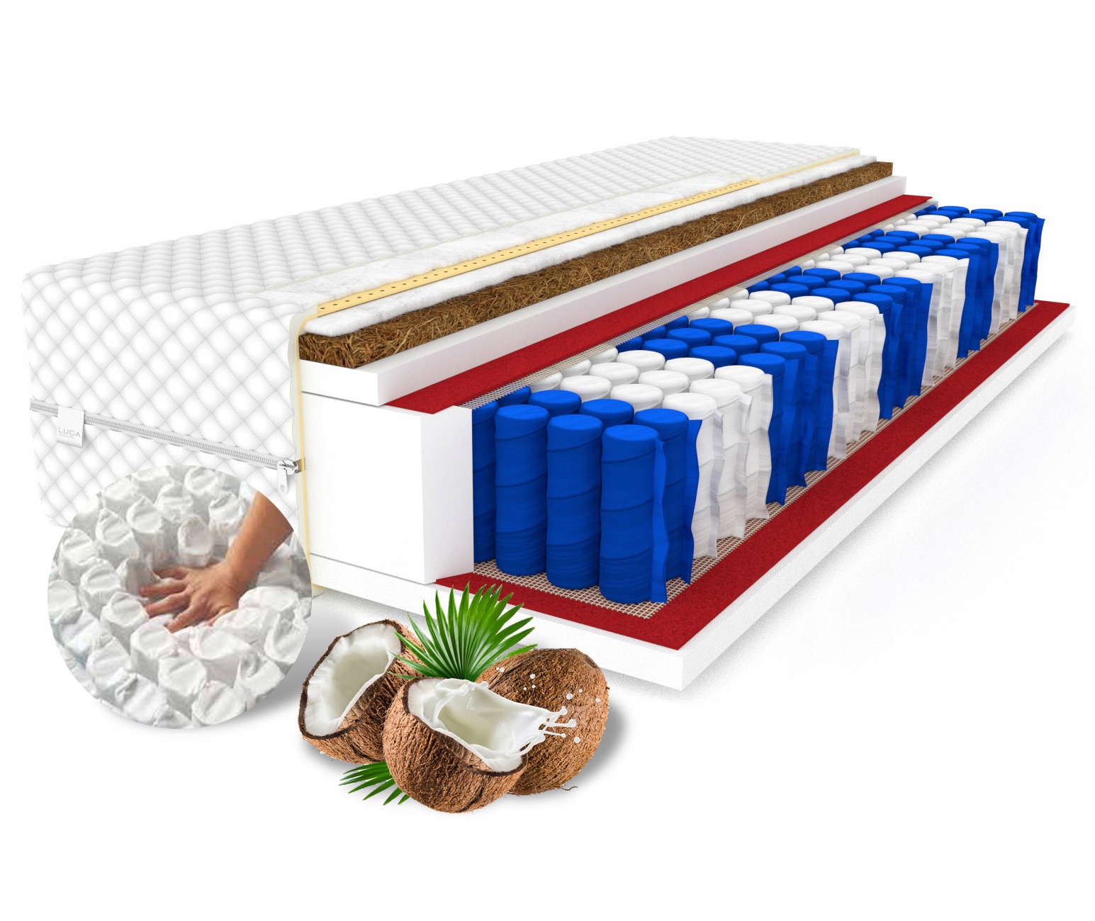 Materac 140x200 Kokos DAKOTA Plus pocket 9 stref Marka LUCA