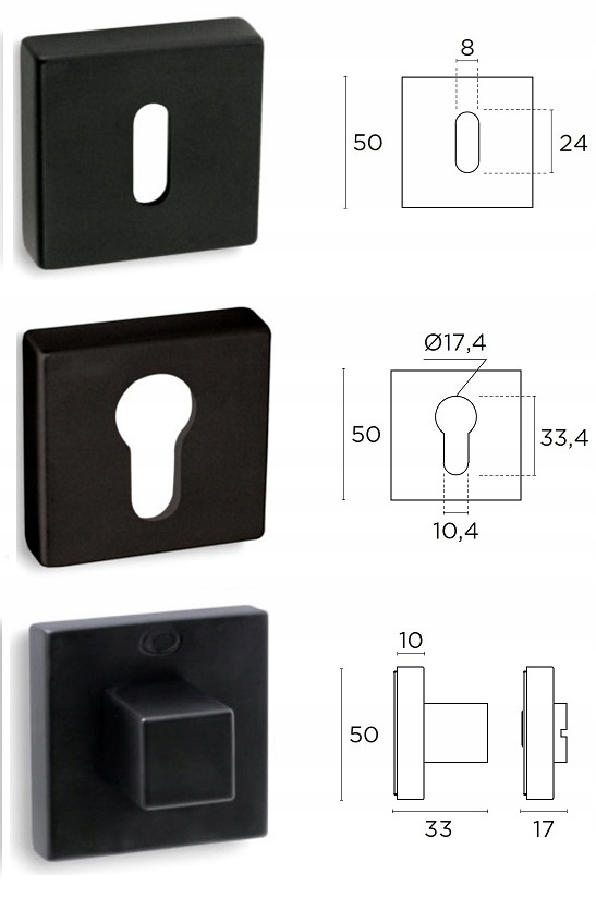 Klamka 1535 rozeta kwadratowa czarny matowy Convex Kolor czarny