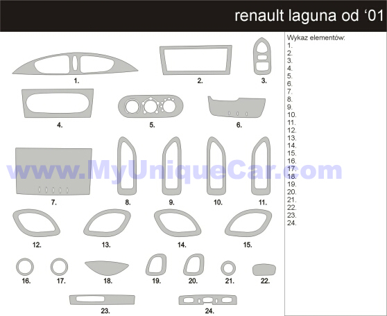 RENAULT LAGUNA 01/05 OKLEINY KOKPIT NAKŁADKI CARBON DREWNO OKLEINA PIANO Producent inny