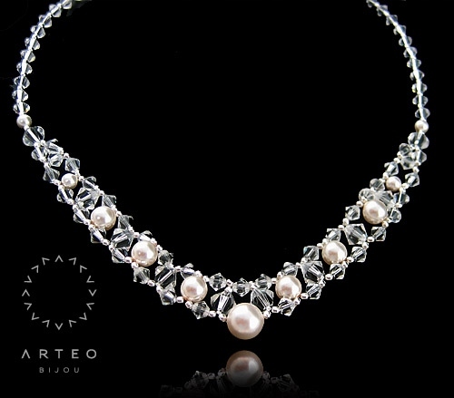 Naszyjnik ŚLUBNY z białych pereł SWAROVSKI 562 Marka Arteo Bijou