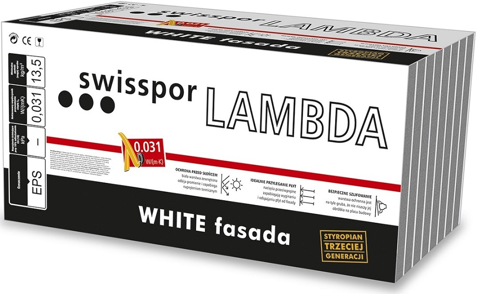 SWISSPOR LAMBDA WHITE 031 STYROPIAN GRAFITOWY NR 1 Kod producenta SWISSPOR LAMBDA WHITE FASADA