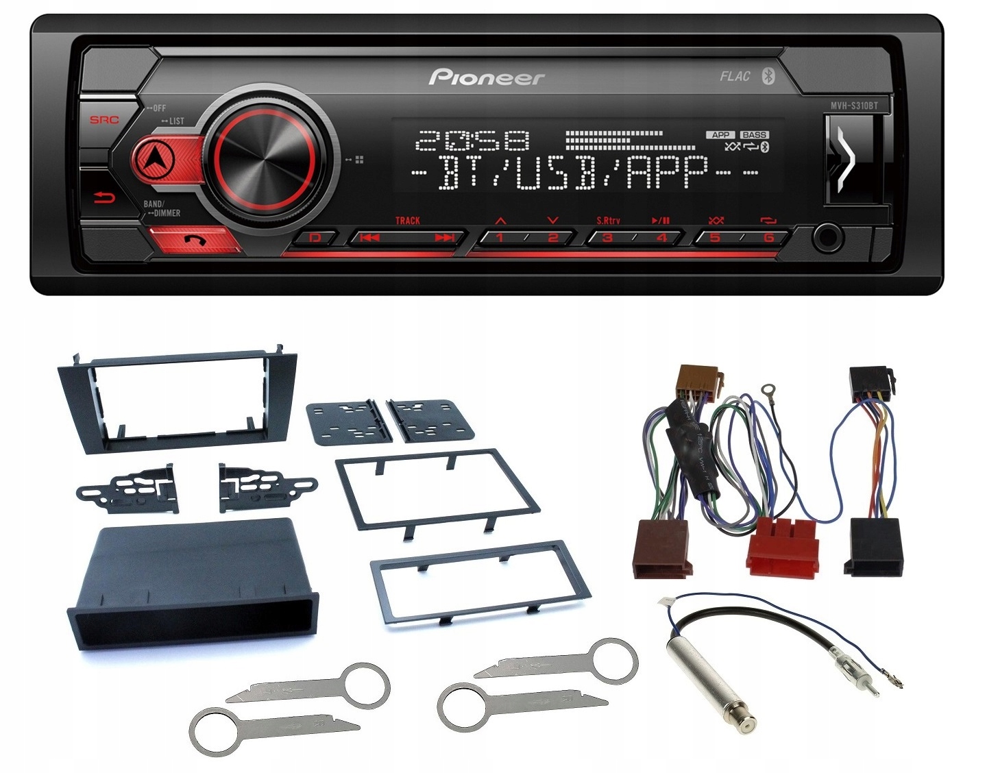 Pioneer MVH-S310BT Bluetooth autorádio MP3 Usb Audi A4 B5 rámček